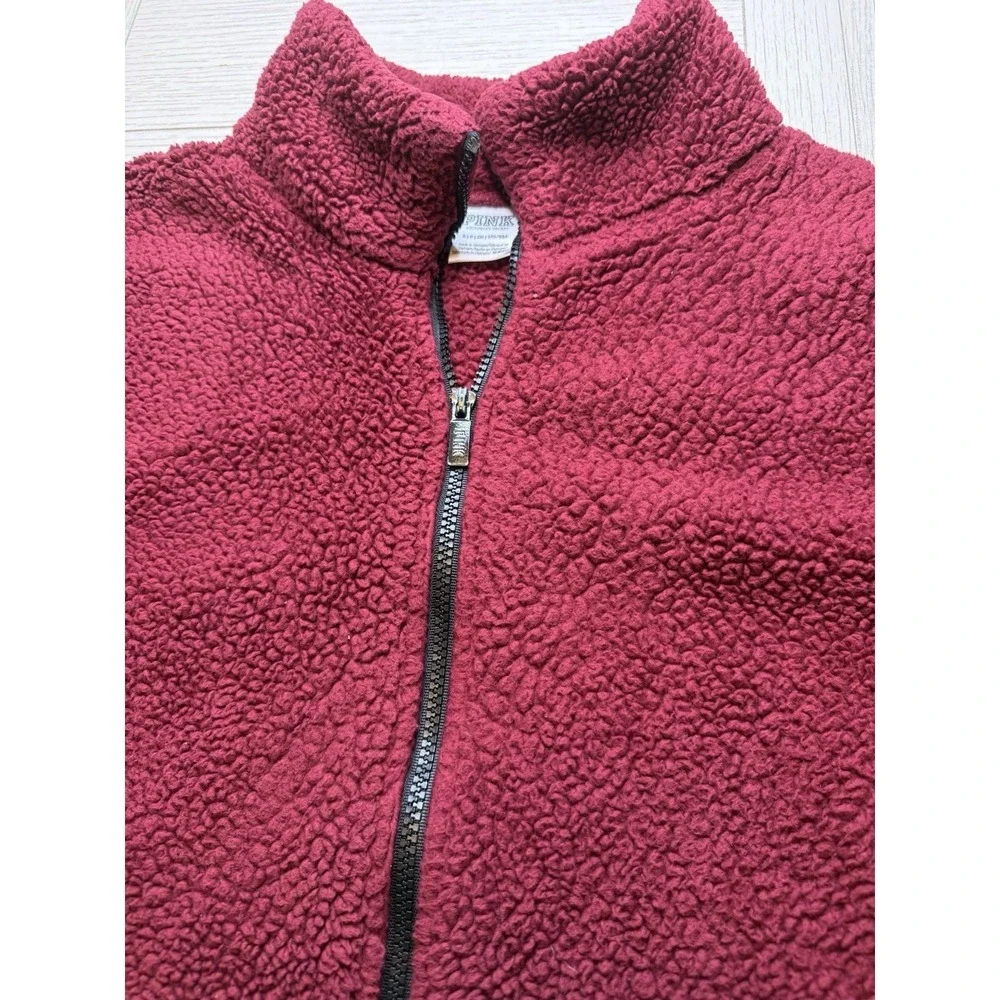 PINK Victoria's Secret Sherpa Maroon Teddy Full-Zip Jacket Cozy Gorpcore Outdoor